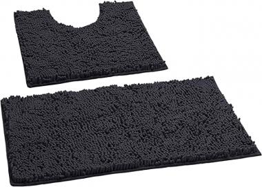 Bathroom Rugs Sets 2 Piece, Luxury Chenille Bath Mat Set, Soft Plush Anti-Slip Bath Rug + U-Shaped Toilet Mat. Microfiber Shaggy Carpet, Super Absorbent. (31''x 20'' Plus 20'' x 20'' U, Charcoal)