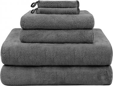 KinHwa Microfiber Bath Towel Soft Bathroom Towel Set Ultra Absorbent Towels for Bath Shower Spa Pack of 6 Dark-Gray