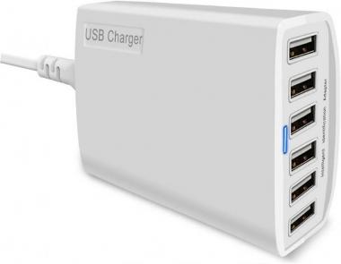 USB Charger, XDCDHM 60 Watt 12A 6-Port High Speed Travel Wall Charger Multi-Port USB Charger Hub Charging Station for Apple iPhone / iPad Air / Samsung / Tablets and more (HUB- White)