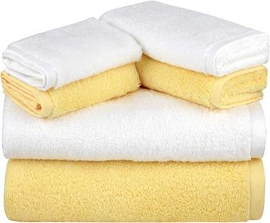 SEMAXE Towel Bath Towel Sets for Bathroom, Absorbent and Soft Long-Staple Cotton Towel,Hotel & Spa Quality 6 Piece Towel Set Includes 2 Bath Towels, 2 Hand Towels, 2 Washcloths (Yellow+White)