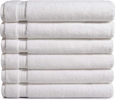 B07GPHRKF6– Amazon Commercial Cotton Bath Towel Set - Pack of 6, 27 x 54 Inches, 650 GSM, White