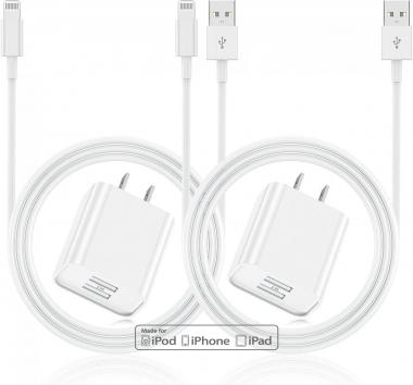 iPhone Charger and Wall Plug, [ Apple MFi Certified ] 2Pack 6ft Lightning Cable Cord with 2.4A Fast Dual Port USB Charging Adapter Block Box for Apple iPhone 12/11/XR/X/Xs Max/8/7/6/6s Plus/SE/5c/iPad