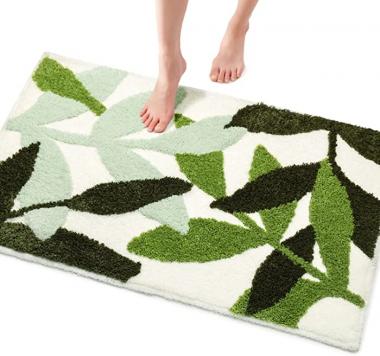 UNIBATH Green Bathroom Rugs Cute Leaves Bath Mats for Bathroom Non Slip Kids Bathroom Decor Microfiber Washable Bath Rug Water Absorbent,32inchx20inch