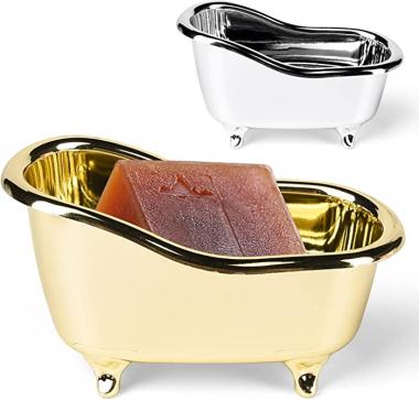 yijiajie Bathtub Bathroom Accessories (2Pack) Small Miniature Bath Tub Used as Decorations Makeup Holder Bathtub Soap Dish Holder and Storage Box Made of Plastic Gold Plating for Birthday Gift