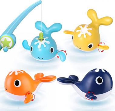 Bath Toys, Magnetic Fishing Game Toys for Baby, Baby Toys, Wind-up Swimming Whales, Fishing Pole, Bathtub Water Toy, Toddler Pool Bath Time Bathtub Toy, Fishing Toy Gifts for Kids Boys Girls Age 3-9