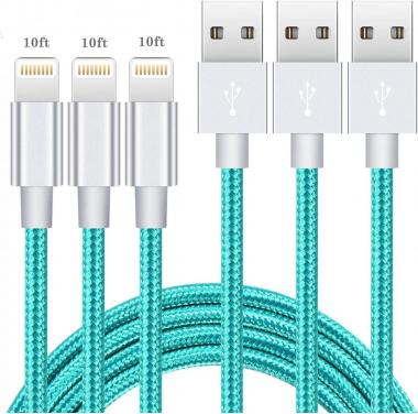 iPhone Charger 10ft 3Pack MFi Certified Long Lightning Cable Nylon Braided USB Charging/Data Sync Cord Compatible with iPhone 13 12 11/X XS XR/8 7 6 6s Plus/SE/5 5c 5s,iPad Pro Air Mini 5 4 3 (Blue)