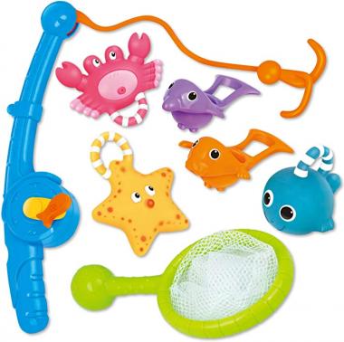 Bath Toy, Fishing Floating Squirts Toy and Water Scoop with Organizer Bag(8 Pack), KarberDark Fish Net Game in Bathtub Bathroom Pool Bath Time for Kids Toddler Baby Boys Girls, Bath Tub Spoon