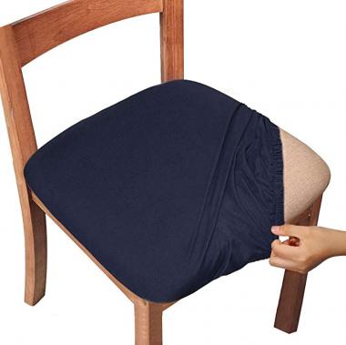 Gute Chair Seat Covers, Dining Room Chair Seat Covers with Ties, Stretch Solid Chair Covers Protectors for Dining Room Kitchen Chairs (Set of 6, Navy Blue)