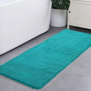 Noahas Bath Rugs 24'' x 48'' Bathroom Rug, Soft Luxury Chenille Bathroom Mats, Non-Slip and Absorbent Throw Rugs for Bath Tub, Plush Microfiber Shower Rug Machine Washable Floor Carpet, Teal Blue