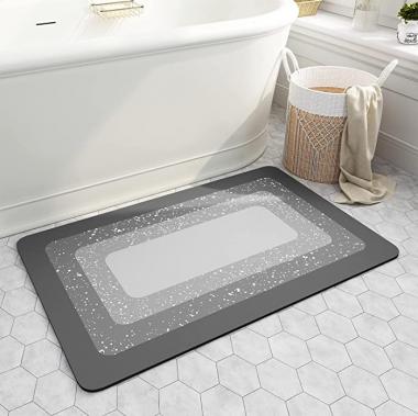 Thin Black Bath Mats 24”x36”Non Slip Soft Diatomaceous Earth Bath Mat Super Absorbent Quick Drying Bath Rugs for Bathroom Washable