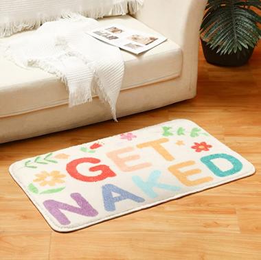 Get Naked Bath Mat Soft Thick Microfiber Bath Mat Funny Cute Bathroom Mat Non Slip Absorbent Bath Rug Flower Plush Bathtub Mat Bathroom Accessories Machine Washable, 31.5 x 20 Inch