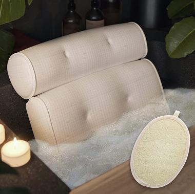 Bathtub Pillow for Soaking Tub - 6 Non Slip Suction Cups - Soft and Extra Thick Bathtub Pillows for Head and Back with Cushion for Neck and Shoulder Support - Pillow for Bathtub, Shower Tub, Hot Tub