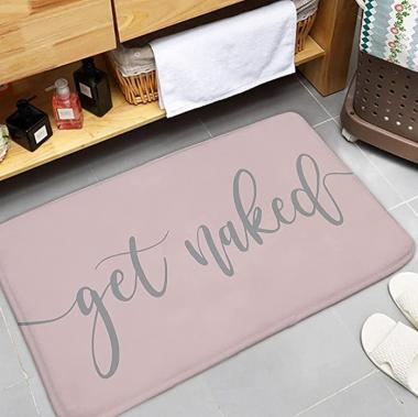 Zacathan432 Area Rug 20" x 32", Entrance Mat, Get Naked, Bath Mat, Dusty Rose Pink Background, Gray Text, Funny Bath Rug