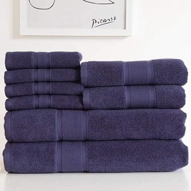 LUZIA 8 Piece Towel Set - 100% Turkish Cotton, Premium Quality - 2 Bath Towels 2 Hand Towels and 4 Washcloths (Navy Blue)