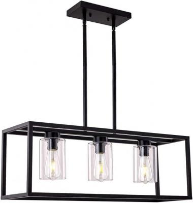 XILICON Dining Room Lighting Fixture Hanging Farmhouse Black 3 Light Modern Pendant Lighting Contemporary Chandeliers with Glass Shade for Living Dining Room Bedroom Kitchen Island