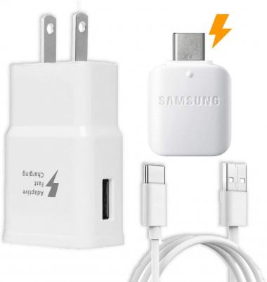 Samsung Fast Adaptive Wall Adapter Charger for Galaxy S10 S9 Plus Note 9 S8 Note 8 EP-TA20JWE - 6 Foot Type C/USB-C Cable and OTG Adapter - White