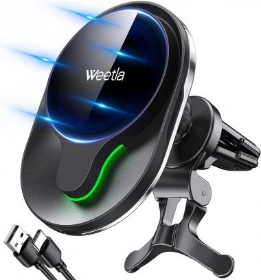 Weetla Magnetic Wireless Car Charger,Compatible with Magnetic Car Mount Charger,Air Vent Phone Holder Fit for iPhone 14/13/12 Series and Official Magnetic Cases,Black