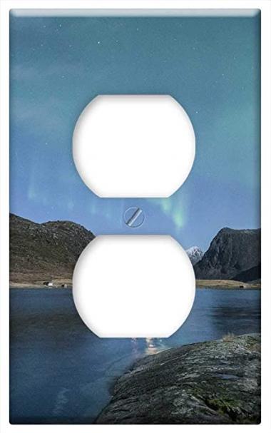 Switch Plate Outlet Cover - Aurora Borealis Lofoten Norway Night Beach Costa 2