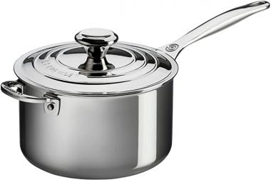 Le Creuset Tri-Ply Stainless Steel Saucepan with Helper Handle, 4 qt.