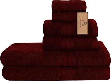 Oxycott Premium Cotton 6 Piece Towel Set for Bathroom, 2 Bath Towels 2 Hand Towels 2 Washcloths, Ultra Soft Quick Dry Absorbent Large Towel Set, Hotel Quality Luxury Spa Towel Sets of 6, Burgundy