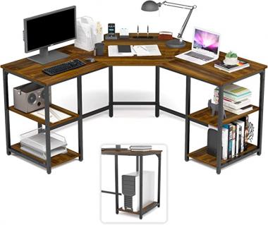 Elephance Large L-Shaped Computer Desk with Shelves, Corner Desk, Home Office Writing Workstation, Gaming Desk PC Latop Table with Storage