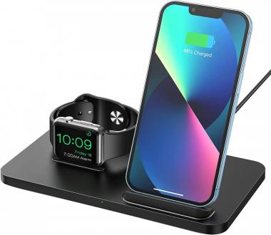 2 in 1 Wireless Charger Stnd, Qi Fast Chargeur Wireless Charger Stand, Fully-Charged in 3.5H, Compatible with iPhone 8 to 14 pro, Airpods, Watch Series((No Adapter and Watch Cable)