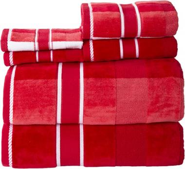 Bedford Home Complete Bathroom Set with Velour Finish, 100% Cotton, Lightweight, Highly Absorbent Home Bathroom Towels, Washcloths, Bath Sheets Ideal for Everyday Use - 6 Piece Towel Set (RED)