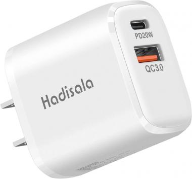 USB C Fast Charger, Hadisala 20W Dual-Port PD USB C/QC 3.0 Wall Charger, Portable Travel Power Adapter Cell Phone Charger Compatible with iPhone 14 Pro Max/Mini, iPad Pro, AirPods Pro, Galaxy and More