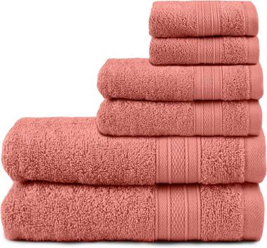 TRIDENT Soft and Plush 6 Piece Towel Set - Super Soft, Highly Absorbent, Hotel Luxury Bath Towels, Machine Washable, Soft Comfort - Coral Haze