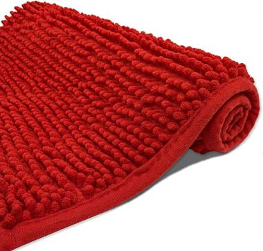 Eanpet Chenille Bath Mat Non-Slip Microfiber Floor Mat Baby Bath Mat for Kids Ultra Soft Washable Bathroom Dry Fast Water Absorbent Shower Mat Area Rug (16" x 24", Red)