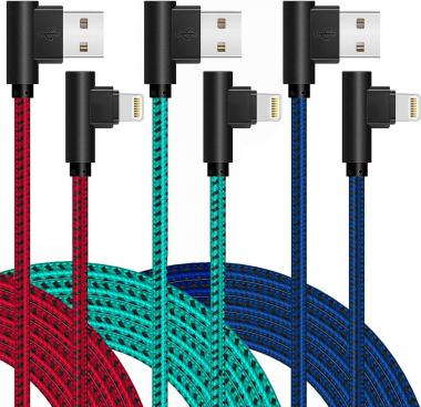 iPhone Lightning Charger Cable 10FT [MFi Certified] Right Angle 90 Degree Nylon Braided Charging Cord Extra Long for iPhone 12/12pro/11/11pro/XS MAX/XR/8/7（3Pack）