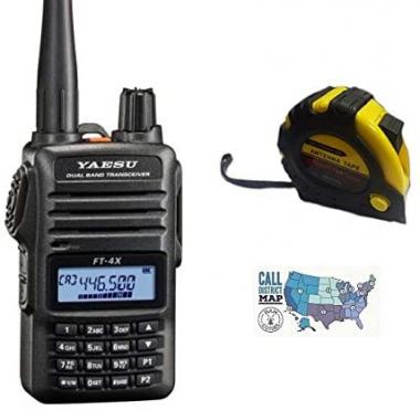 Bundle - 3 Items - Includes Yaesu FT-4XR VHF UHF Dual Band 5W FM Handheld Transceiver with The New Radiowavz Antenna Tape (2m - 30m) and HAM Guides Quick Reference Card