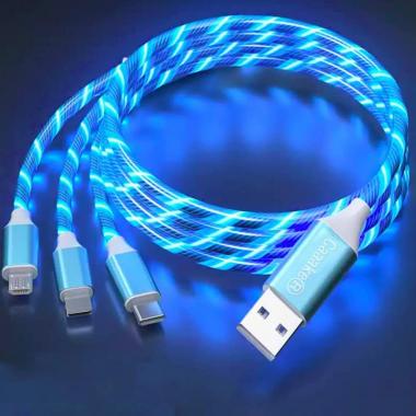 3 in 1 Charging Cable Fast Charging,Light Up LED Multi Phone Charger Android USB C Cable 3FT Micro USB Cable Type C Party Themed Holiday Decorations Kids Boys Girls Gifts (Blue)