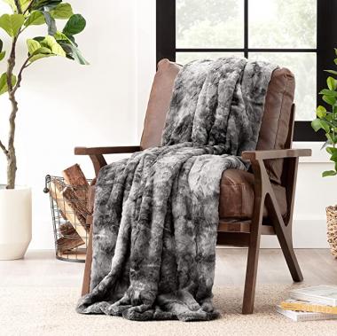 Chanasya Super Soft Fuzzy Faux Fur Throw Blankets - Fluffy Plush Lightweight Cozy Snuggly with Sherpa for Couch Sofa Living Room Bedroom - Grey Fall & Winter Home Decor (50x65 Inches) Gray Blanket