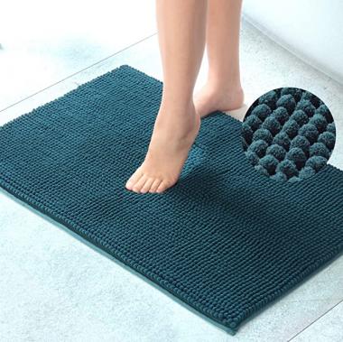 Urvoix Bathroom Rugs Non Slip, 30 x 20 Inches, Super Soft Absorbent Chenille Memory Foam Bath Mats for Bathroom, Shower Floor, Bath and Tub, Dark Teal