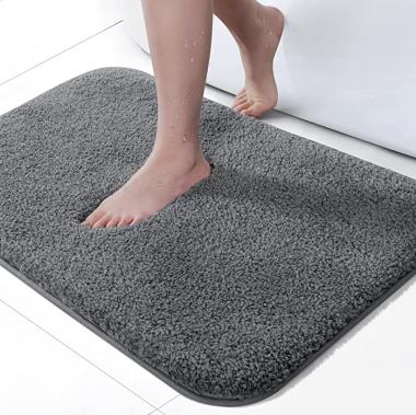 VannySucci 24 x 16 Non Slip Bathroom Rugs Durable Soft Bath-Mat for Bathroom Machine Washable Bath Mats Rugs Water Absorbent Bathroom Mats with Fluffy Microfiber Grey