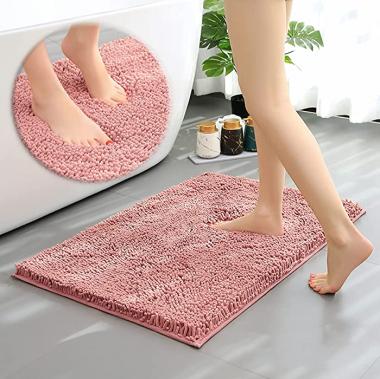 YGNNJY Chenille Bathroom Rugs, Water Absorbent and Soft Plush Bath Mat Dry Fast Machine Washable Non-Slip Bath Rug for Tub, Shower, and Room (Pink, 17"×24")