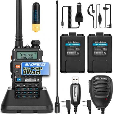 BaoFeng Ham Radio (UV-5R Pro) Walkie Talkie with 2 Rechargeable Battery, Dual-Band 2-Way Radio Handheld Walkie Talkies Complete Set with Earpiece and Programming Cable (Pack 1)