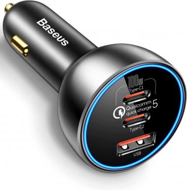 160W USB C Car Charger, Baseus PD3.0 QC5.0 PPS 45W 3 Ports Super Fast Charging Type C Car Phone Charger Adapter for iPhone 14 13 12 11 Pro Max Samsung Galaxy S22/S21 Ultra/Tab S8 iPad MacBook Laptop