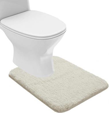 Suchtale Bathroom Contour Rug Non Slip Bath Mat Water Absorbent Soft Microfiber Shaggy Bathroom Mat Machine Washable Bath Rug for Bathroom Thick Plush U Shape Toilet Rug (20 x 24, Ivory)