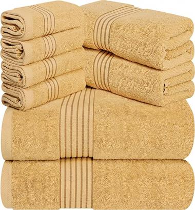 Utopia Towels - 600 GSM 8-Piece Premium Towel Set, 2 Bath Towels, 2 Hand Towels and 4 Washcloths -100% Ring Spun Cotton - Machine Washable, Super Soft and Highly Absorbent (Beige)