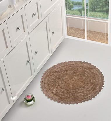 Luxurious Bath Mat | Cotton Reversible Bathroom Mat/Rug | Soft, Extra Absorbent & Plush Rug | Easy Clean Modern Bath Mats Multipurpose Ideal for Bathroom & Living Room (24" Round, Beige)