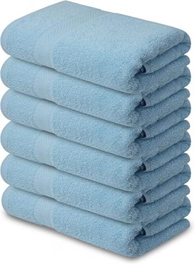 Cosmo Bliss Pure Cotton Aqua Blue Bath Towels, Pack of 6 22x44 Bath Towels for Pool, Spa, and Gym Lightweight and Highly Absorbent Swift Drying Towels