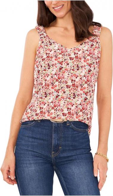 Vince Camuto Women's Floral-Print Slit-Hem Blouse (M, New Ivory Multi)