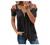 Women Cold Shoulder Casual Plus Size Spaghetti Strappy Tunic Tops Lace Short Sleeve Zip Up V Neck T Shirt Swing Blouse