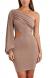 LYANER Women's One Shoulder Long Sleeve Cutout Bodycon Club Cocktail Mini Dress