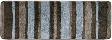 mDesign Soft Microfiber Polyester Non-Slip Extra-Long Spa Mat/Runner, Plush Water Absorbent Accent Rug for Bathroom Vanity, Bathtub/Shower, Machine Washable - Striped Design, 60" x 21" - Brown/Gray