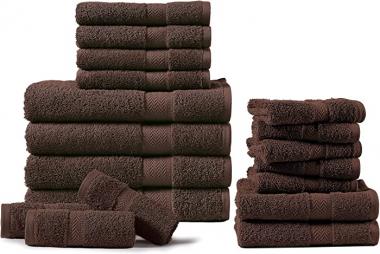 18 Piece Bath Towels Set, 100% Cotton Bathroom Towels, Super Absorbent Towel Sets for Bathroom, Gym Towels, Spa Towels, 4 Large Bath Towels, 6 Hand Towels, 8 Washcloths - Chocolate