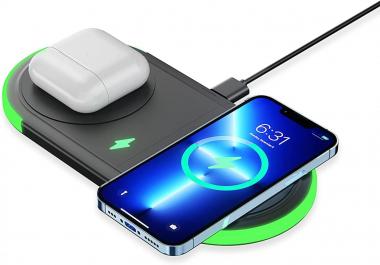 Wireless Charger Pad,Dual Wireless Charging, 15W Max Qi Wireless Charging Pad for iPhone 14/13 Pro/12/12 Pro/11/SE, Phone Charger Pad Compatible with iPhone Samsung Galaxy Phone/Airpods (No Adapter)