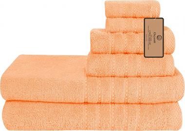 Oxycott 100% Cotton 6 Piece Towel Set for Bathroom, 2 Bath Towels 2 Hand Towels and 2 Washcloths, Ultra Soft Absorbent Quick Dry Extra Large Towel Set, Hotel Quality Luxury Spa Towel Sets of 6, Peach